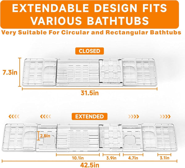 Yieach Iuxury Bathtub Trays for Tub,Expandable Bath Shelf over Tub,Clear Bath Table,Bath Board,Bath Caddy Tray and Bath Tub Accessories for Women