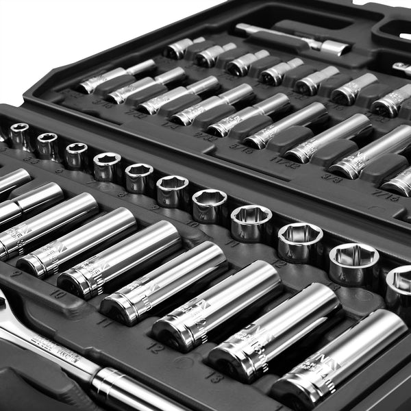 DNA MOTORING TOOLS-00144 72-Piece 1/4" Drive Socket Set with Ratchets, Adapters, Extensions - 4mm -14mm, 5/32 Inch- 9/16 Inch, Cr-V 72 PCs Drive