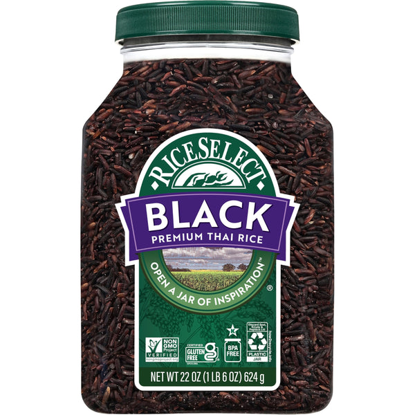 RiceSelect Black Rice, Whole-Grain, Gluten-Free, Non-GMO, and Vegan Rice, Kosher, 22oz Jar (Pack of 1) 22 Ounce (Pack of 1) Black Rice
