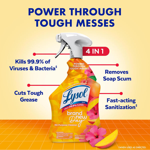 Lysol All Purpose Cleaner Spray, Disinfectant, Mango, 32oz Mango and Hibiscus 32 Fl Oz (Pack of 1)