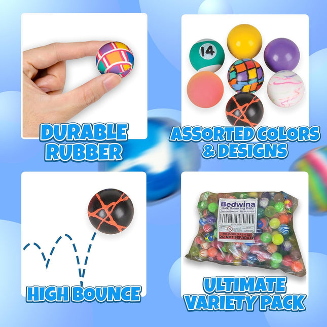 Bedwina Bouncy Balls in Bulk - Pack of 250 (1Inch/27Mm) Hi Bounce Variety Assort