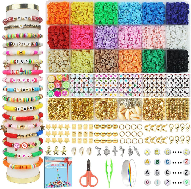Redtwo 5100 Clay Beads Bracelet Making Kit, Flat Preppy Beads for Friendship Jew