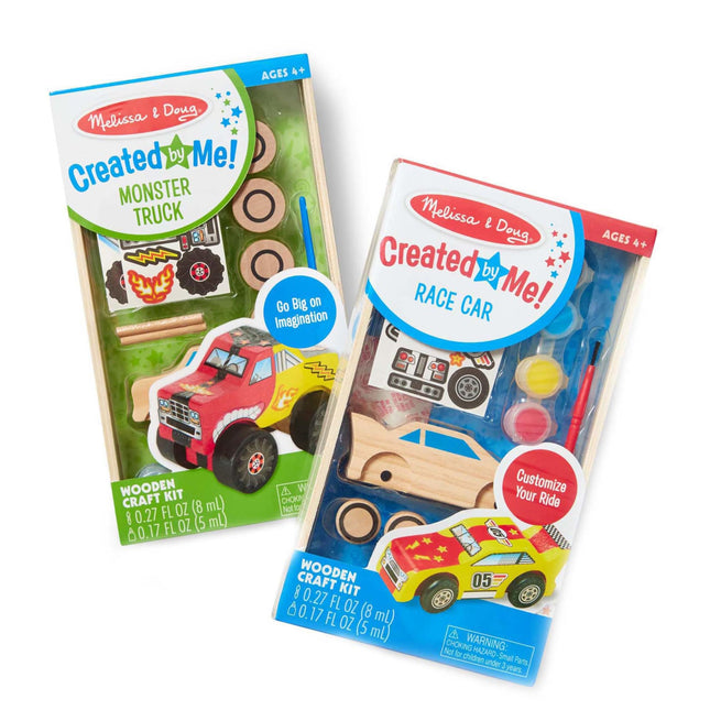 Melissa & Doug Decorate-Your-Own Wooden Craft Kits Set - Race Car and Monster Tr