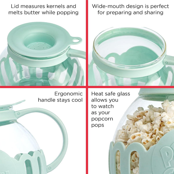 Ecolution Patented Micro-Pop Microwave Popcorn Popper with Temperature Safe Glass, 3-in-1 Lid Measures Kernels and Melts Butter, Made Without BPA,