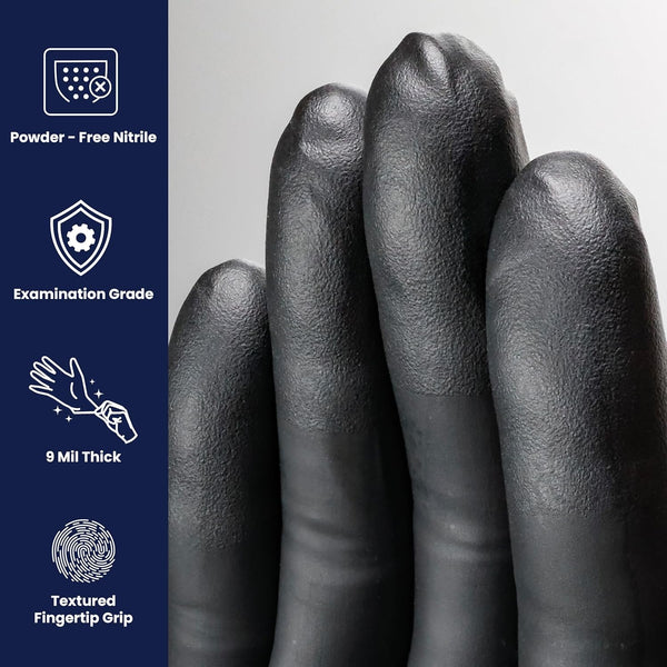 Adenna Dark Light 9 mil Nitrile Powder Free Exam Gloves (Black), Large - Box of 100 (DLG676) Large (Pack of 100)