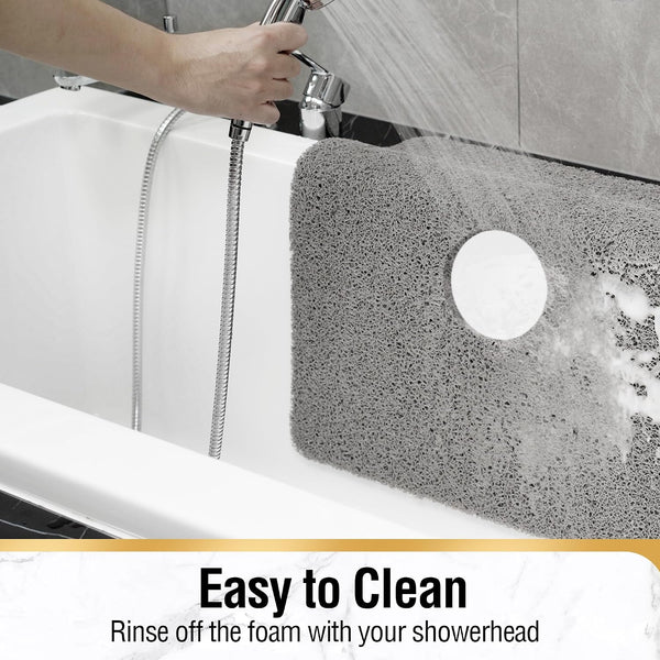 HITSLAM Square Shower Mat, 24 x 24 Inch Non Slip Bath Mat for Tub, Soft PVC Loofah Bathtub Mats with Drain Holes, Quick Drying Bathroom Stall