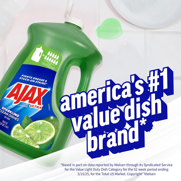 Ajax Ultra Liquid Dish Soap Vinegar and Lime Scent, Sparkling Clean Dishes, 90 fl oz Bottle Lime & Vinegar 90 Fl Oz (Pack of 1)