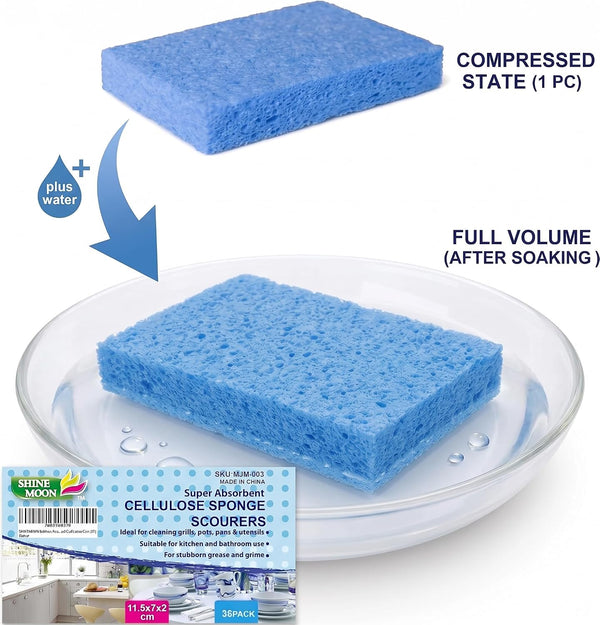 36 Pk Pop-Up Compressed Cellulose Sponges | Eco-friendly, reusable & durable for kitchen & home