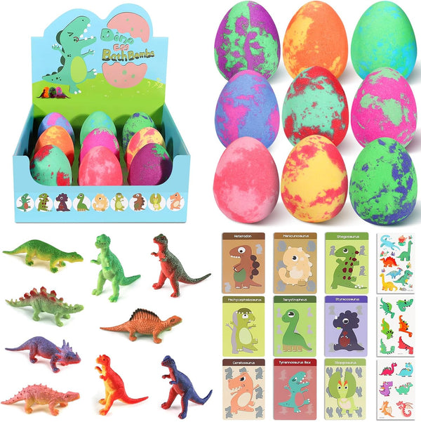 Bath Bombs for Kids with Surprise Toys Inside - 9 Pack Dinosaur Bath Bombs Gift Set, Dinosaur Toys for Kids 3 4 5 6 7 8 9 Years, Birthday Gifts