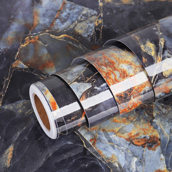 Livelynine Blue Gem Marble Contact Paper Self Adhesive Wallpaper Peel and Stick Countertops for Kitchen Cabinet Table Desk Bathroom Counter Top