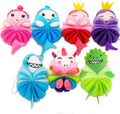 MURRI&MURRDI 4 Pcs Bath Loofah for Kids Bath Sponge, Lovely Animal Body Scrubber Kids Toddler Body Loofah Cute Cartoon Kids Bath Pouf Mesh Loofah