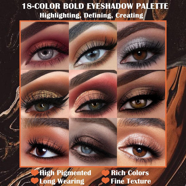 Prism Makeup Matte Eyeshadow Palette Pro 18 Colors Pigmented Shimmer Glitter Eye Shadow Palette, Long Lasting Waterproof Smokey Powder Cosmetics