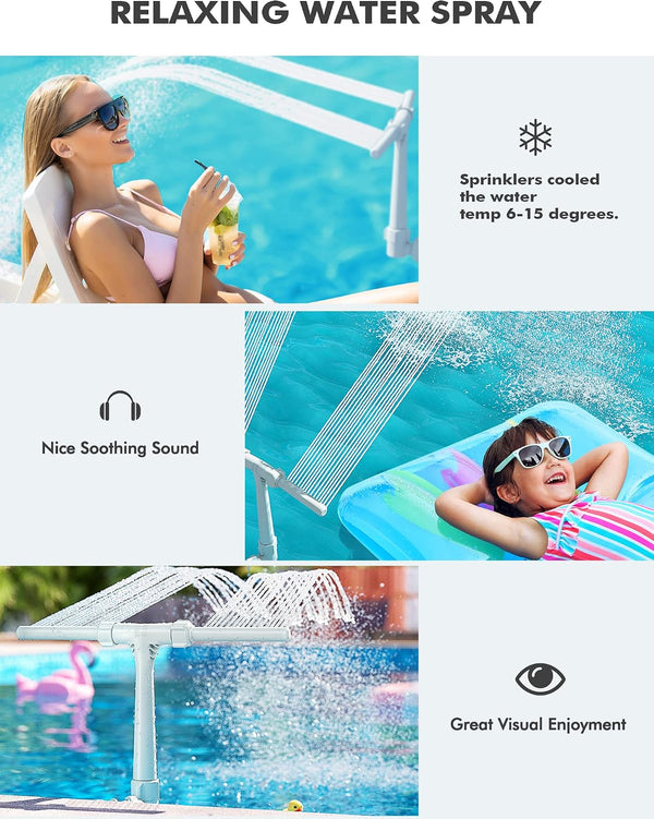 Pool Fountain for above and In-Ground Pools, Adjustable Dual Spray Waterfall Sprinkler Cooler for Pool, Swimming Pool Spa Water Fountain,