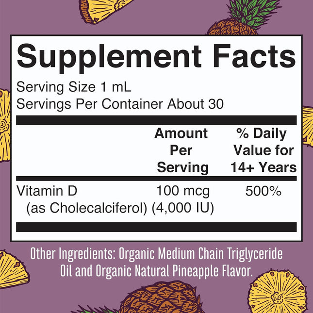 Maryruth Organics Vitamin D3 Liquid Drops | Megadose 4000 IU | USDA Organic Liqu