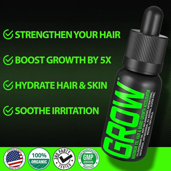 Beard Growth Serum - GROW Maximum XXL Beard Growth Oil for Men -Thickens & Fills Patches - Facial Hair & Scalp Treatment - Beard & Hair Thickening