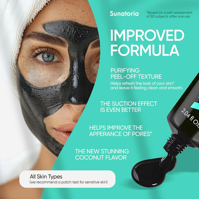 SUNATORIA Blackhead Remover Mask - for Women and Men - Activated Charcoal Peel o