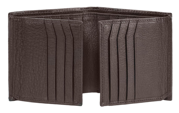 Bullz Genuine Nappa Cow Leather Thick Dual Credit Card ID Flap Quad Fold Large Bifold Mens Wallet Passcase RFID | Genuine Brown