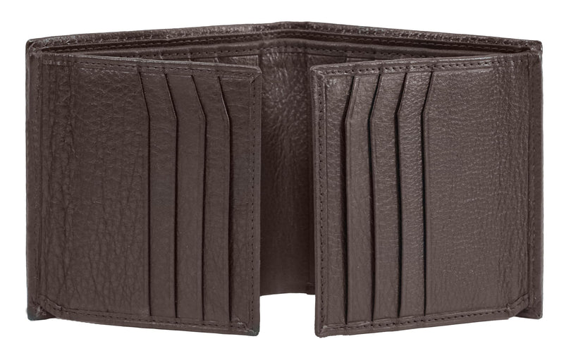 Bullz Genuine Nappa Cow Leather Thick Dual Credit Card ID Flap Quad Fold Large Bifold Mens Wallet Passcase RFID | Genuine Brown