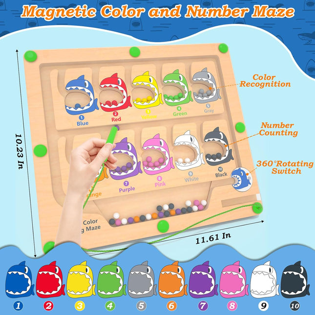 Magnetic Color & Number Maze, Montessori Counting Matching Toys, Wooden Magnet M