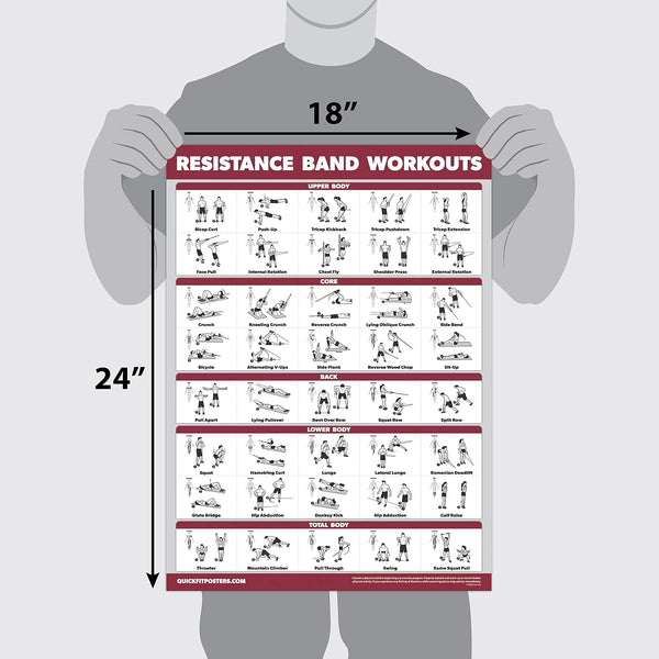 Palace Learning 4 Pack - Resistance Bands Workout Exercise Posters Volume 1, 2 & 3 + Resistance Loops Fitness Chart (LAMINATED, 18" x 24") 18" x