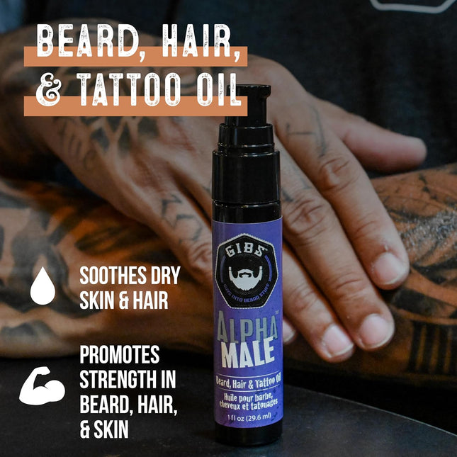 GIBS Beard, Hair & Tattoo Oil - Softens & Strengthens Beard Growth, Moisturizes 