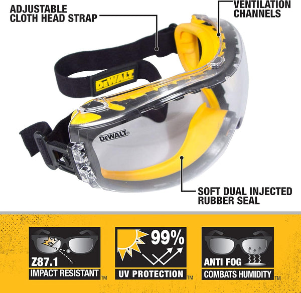 Dewalt DPG82 Concealer Anti-Fog Dual Mold Safety Goggle - 1 Pair Clear