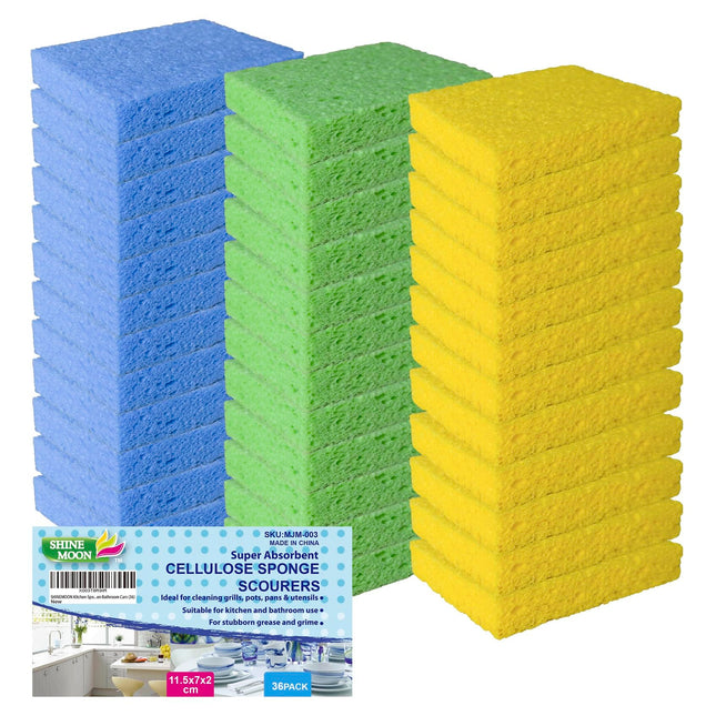 36 Pk Pop-Up Compressed Cellulose Sponges, Heavy Duty Scrub Kitchen Sponge, Clean Tough Messes without Scratching Eco Fr