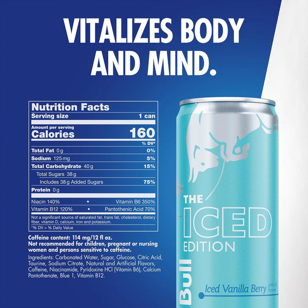 Red Bull Iced Vanilla Berry Energy Drink, with 114mg Caffeine plus Taurine & B Vitamins, 12 Fl Oz, Pack of 24 Cans Iced Vanilla Berry 12 Fl Oz, 24pk