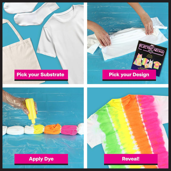 Tulip Electric Neons Tie-Dye Kit, Party Activity, Black Light Reactive Fabric Dye, Pre-mixed Green, Yellow, Orange, Pink, Easy Application &