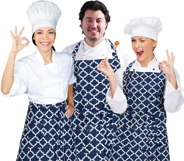 LessMo Kitchen Cooking Aprons with 3 Pockets for Men Women - Cotton Adjustable Professional Grade Chef Apron for Kitchen, BBQ & Grill (Light Gray)