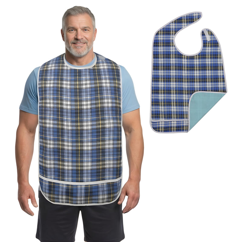 Modaliv Premium Adult Bib, Extra Large, Waterproof & Reusable, Blue | Clothing Protector with Crumb Catcher, Machine Washable Adaptive Dining Bib