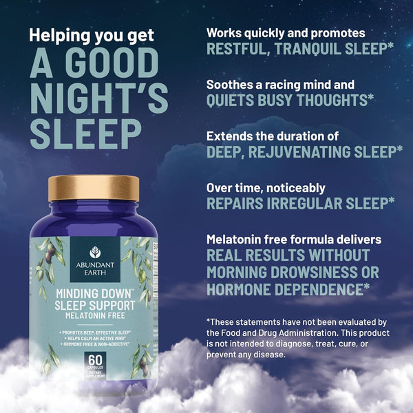 Natural Sleep Aid for Adults Minding down Sleep Support Supplement Max Strength Deep Sleep Supplement without Melatonin to Calm & Restore the