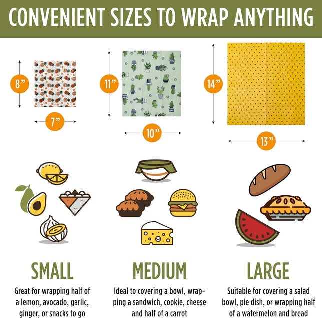 Trifecta Living Co. Versatile Beeswax Wraps,Set of 7-Fresh Food Keeper, Durable 