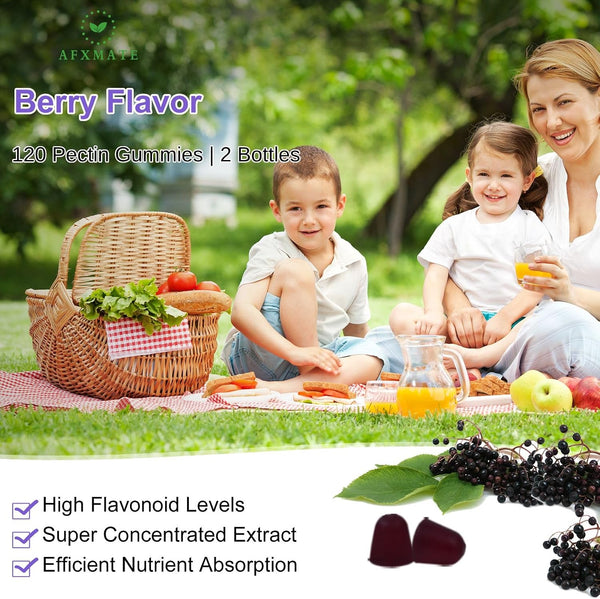 AFXMATE Sambucus Elderberry Gummies, Black Elderberry with Zinc and Vitamin C for Adults, Sugar Free Immune Support* Supplement Gummies (2 Pack)