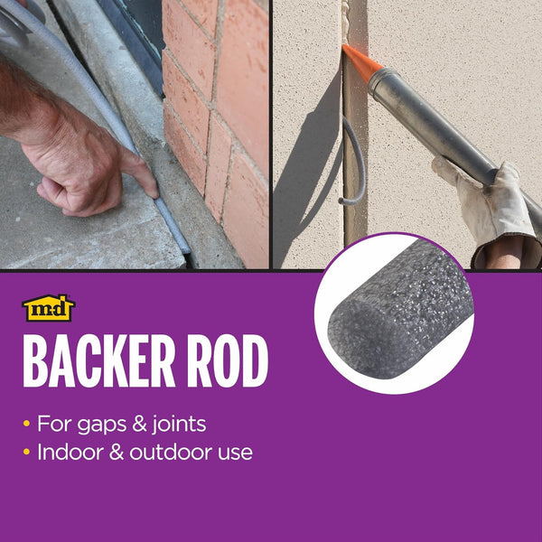 M-D Building Products - Versatile Gray Foam Backer Rod Set 1/2In X 20Ft - Essential Caulk Saver for Sealing Concrete Gaps, Expansion Joints, and