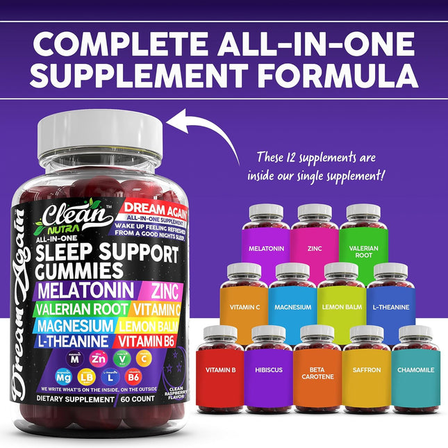 Clean Nutra Melatonin Gummies 10Mg | Sleep Aid Valerian Root L-Theanine Vitamin 