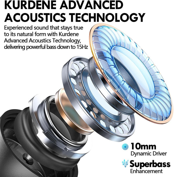 Kurdene Wireless Earbuds, Mini Bluetooth Call Noise Canceling Headphones with Mic 40H Playtime Deep Bass Stereo In-Ear Earbud Lightweight IPX5