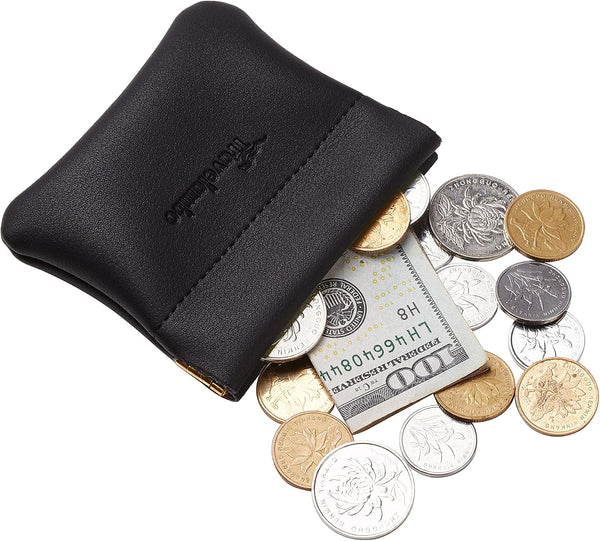 Travelambo Leather Squeeze Coin Purse Pouch Change Holder For Men & Women 01 Vintage Black