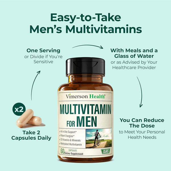 Multivitamin for Men with Methylated Vitamins and Chelated Minerals for Energy, Focus and Immune Health – Premium Daily Mens Multivitamins &