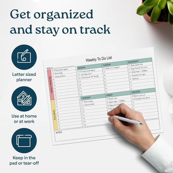 Large Weekly Planning Pad and Matching Notepad, 52 Letter Size Tear-Off Sheets, 8.5' X 11' Undated Weekly Desk Planner Pad, Daily Schedule, to Do