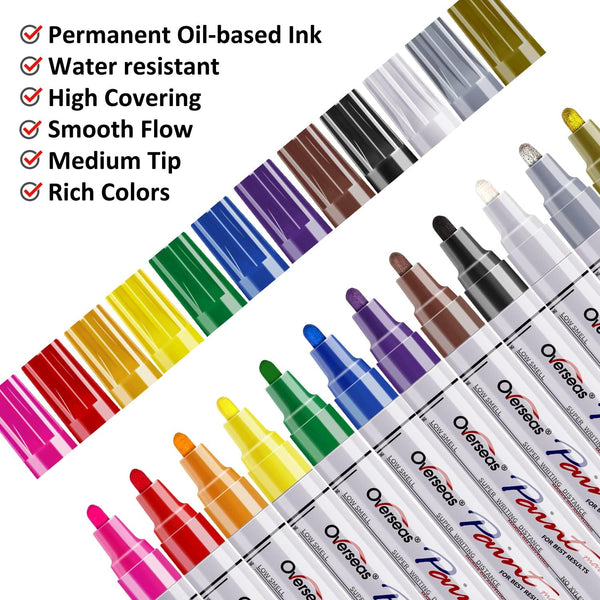 TFIVE 12 Colors Paint Pens Paint Markers, Oil Based Permanent Markers 1 Count (Pack of 12)