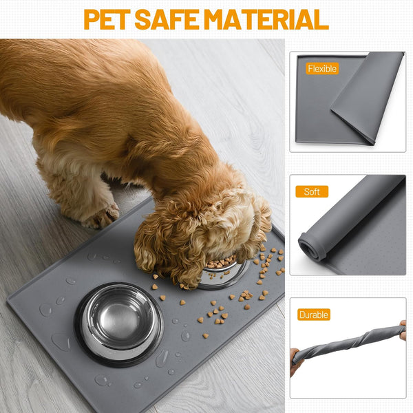 Hubulk Dog Feeding Mat,100% Waterproof BPA Free Silicone Pet Food and Water Bowl Placemat,Dishwasher, High Raised Edge to Prevent Spills,Nonslip
