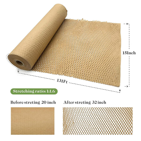 Honeycomb Packing Paper, 15" x 131' Packing Paper Substitute Alternative for Bubble Cushioning Wrap for Moving Shipping Packaging, Recyclable