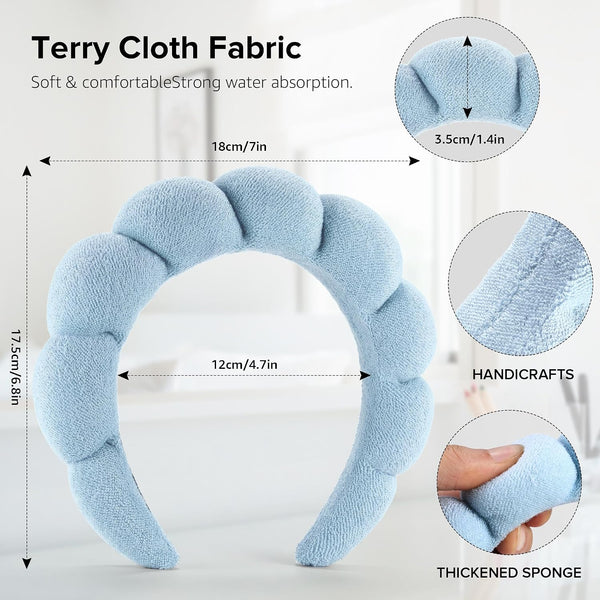 Ztomine Face Wash Headband, Set of 2 - Terry Cloth Spa Headbands for Washing Face or Facial, Puffy Makeup Headbands for Skincare, Mask, Hair