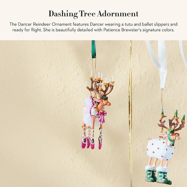 MACKENZIE-CHILDS Patience Brewster Dash Away Christmas Ornament, Indoor Christmas Tree Decoration for Holiday Decor Arrangement, Dancer Dancer