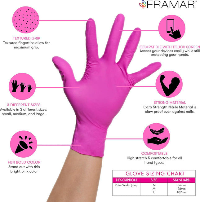 FRAMAR Pink Gloves Disposable Latex Free Ã¢ÂÂ Pink Nitrile Gloves Medium, Late