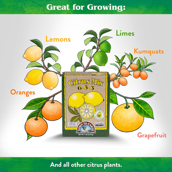 Down To Earth All Natural Fertilizers Organic Citrus Mix - Plant Food for Lemons, Limes, Oranges and Avocados 6-3-3, 1 lb