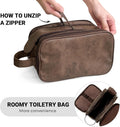 Elviros Toiletry Bag for Men PU Leather Shaving Dopp Kit (Large, Chocolate) | Water-Resistant Travel Organizer for Bathroom Toiletries, Grooming