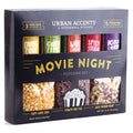 Urban Accents Movie Night Popcorn Gift Set – Includes 3 Gourmet Popcorn Kernel Varieties & 5 Flavorful Seasonings – Perfect Snack Gift Box for