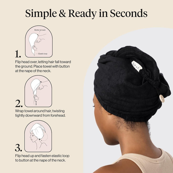 Kitsch Microfiber Hair Towel Wrap for Women - Black Black 1 Count
